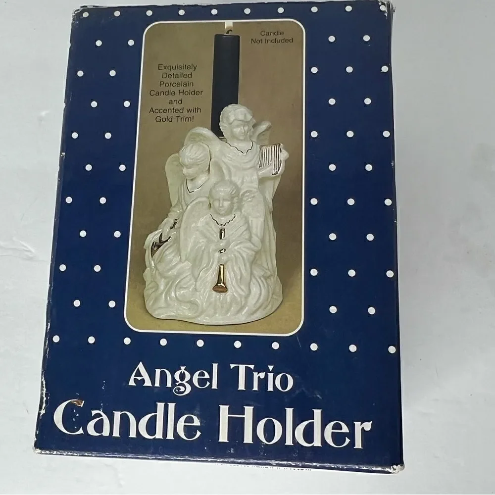 Angel Trio Ceramic Candle Holder White/Gold Christmas Home Decore 6”